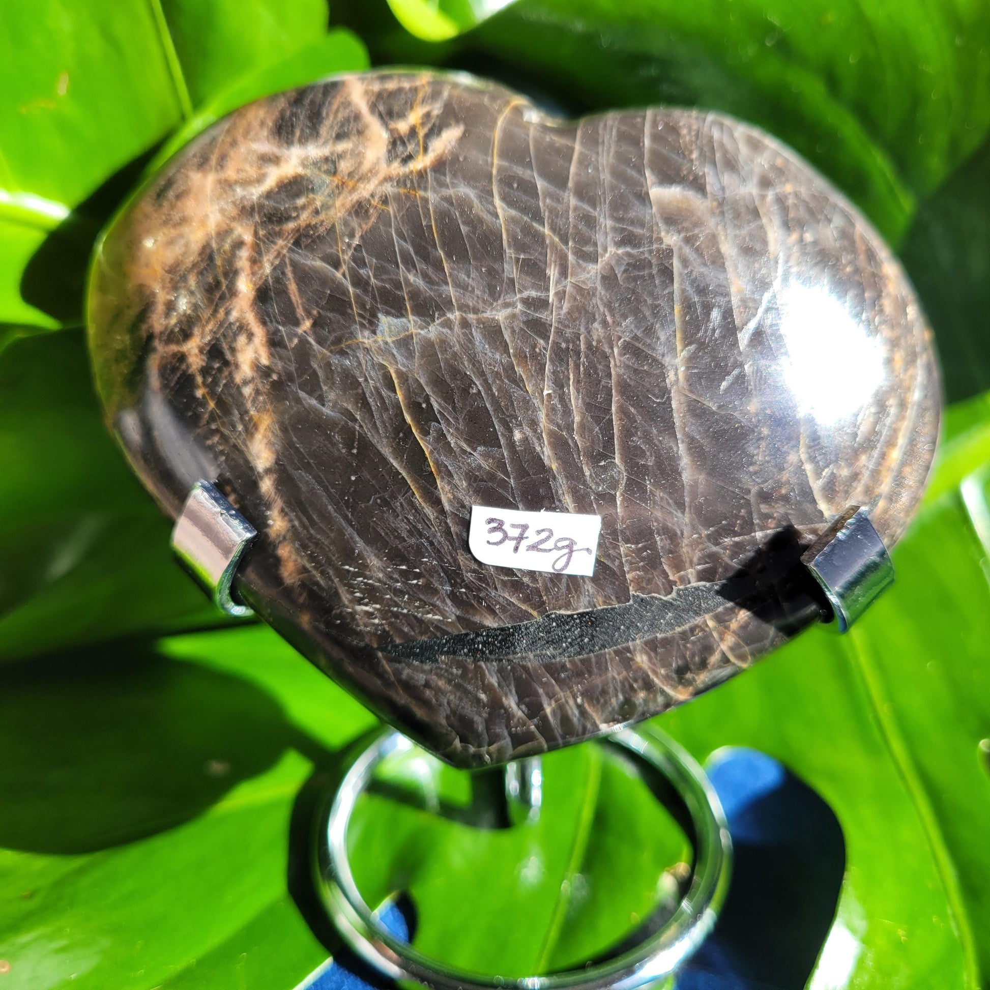 Black Moonstone | Puffy Heart Carving with Stand | Crystal Collector | Home Decor | Birthday Valentines Day Love Gift | Crown Chakra | 372g