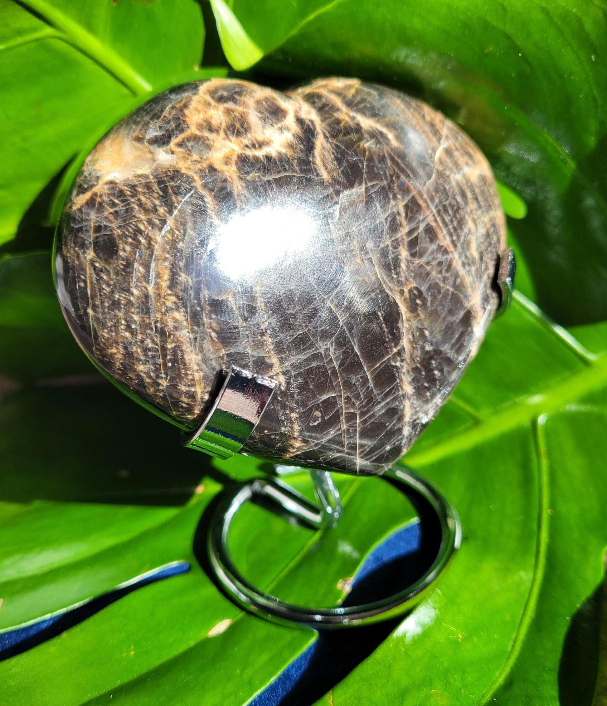 Black Moonstone | Puffy Heart Carving with Stand | Crystal Collector | Home Decor | Birthday Valentines Day Love Gift | Crown Chakra | 372g