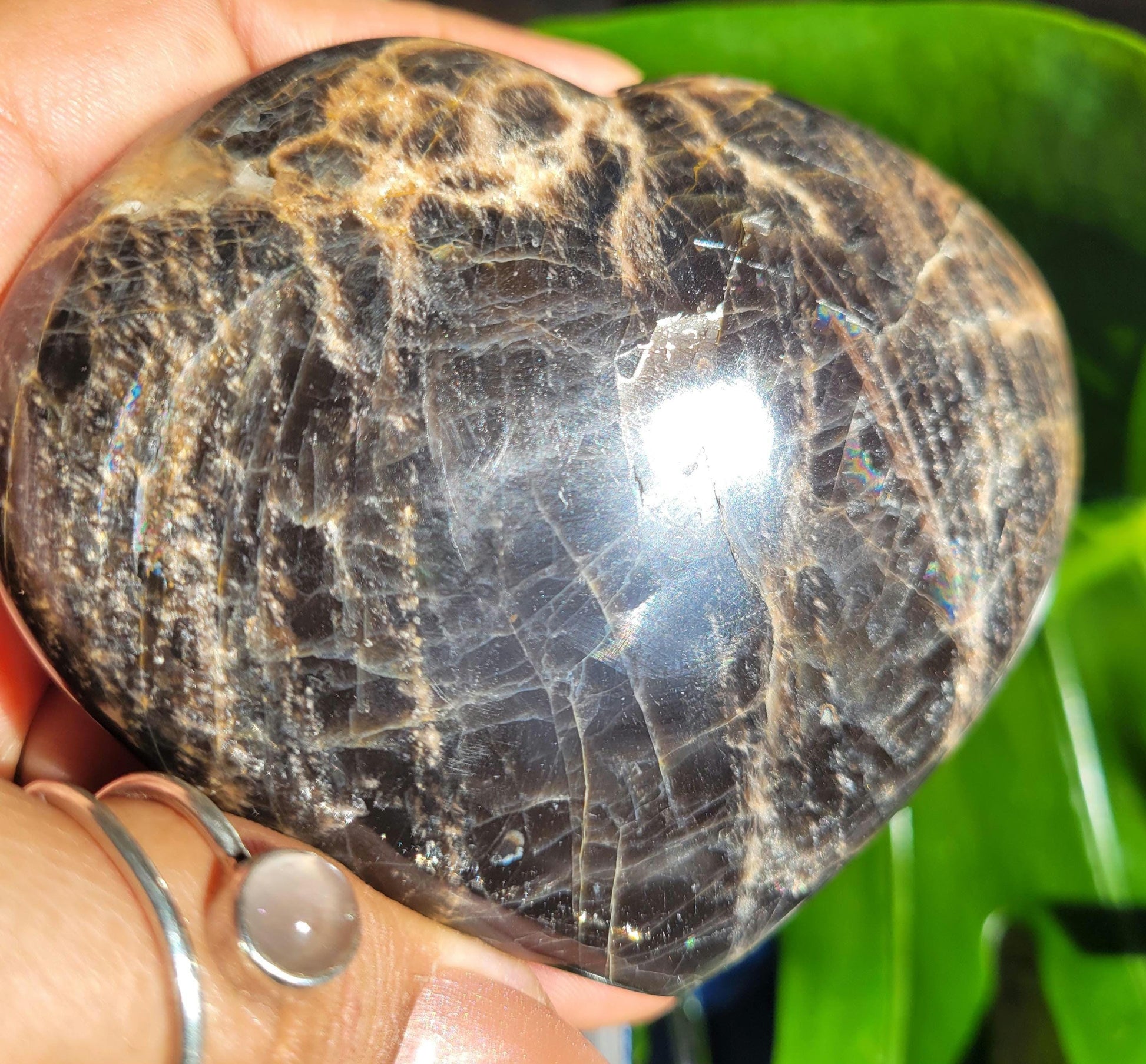 Black Moonstone | Puffy Heart Carving with Stand | Crystal Collector | Home Decor | Birthday Valentines Day Love Gift | Crown Chakra | 372g