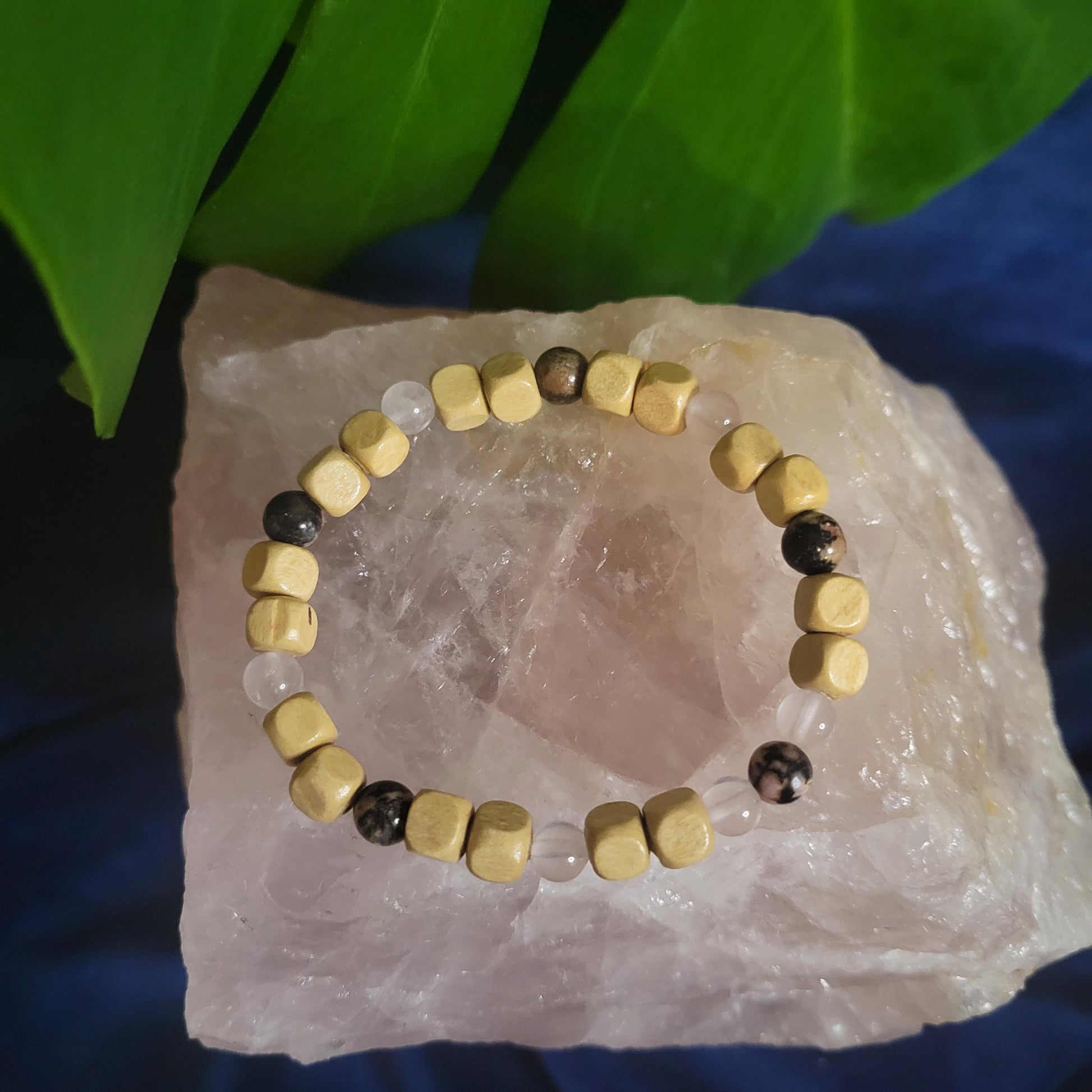 Dainty Bracelet Set with Hello Kitty Bead Charm | Rhodonite & Rose Quartz | Handmade Jewelry | Valentines Love Gift | Pastel Pink | Unique