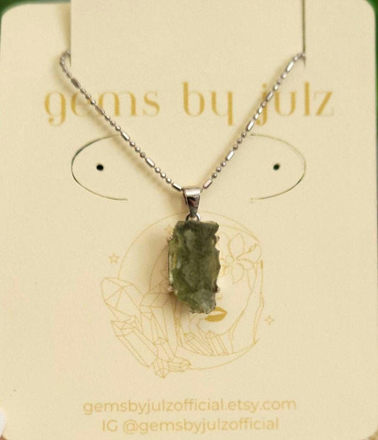Authentic Moldavite Crystal Pendant with 18" Chain | Sterling Silver S925|Birthday Valentines Day Love You Gift |Green & Silver| All Chakras