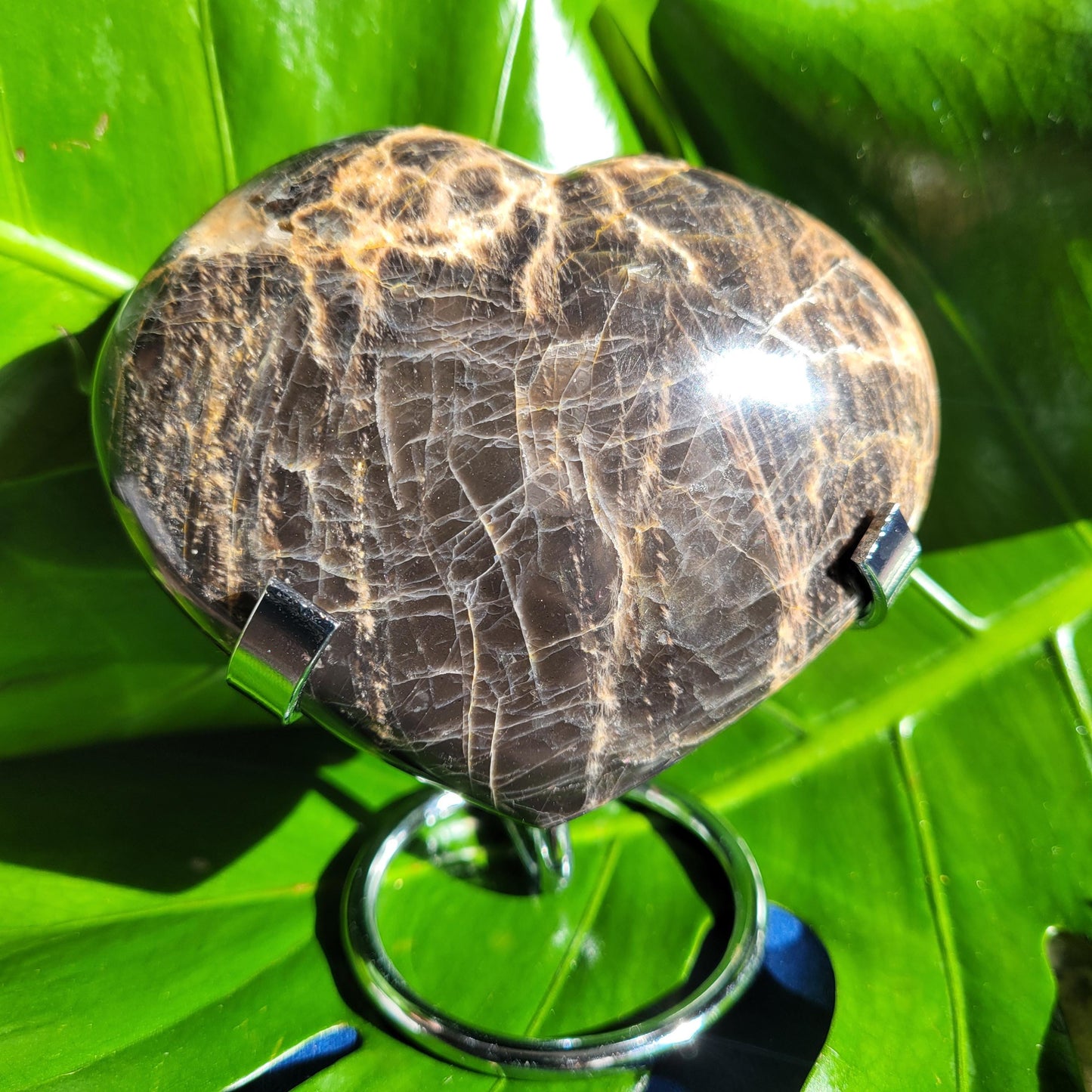 Black Moonstone | Puffy Heart Carving with Stand | Crystal Collector | Home Decor | Birthday Valentines Day Love Gift | Crown Chakra | 372g
