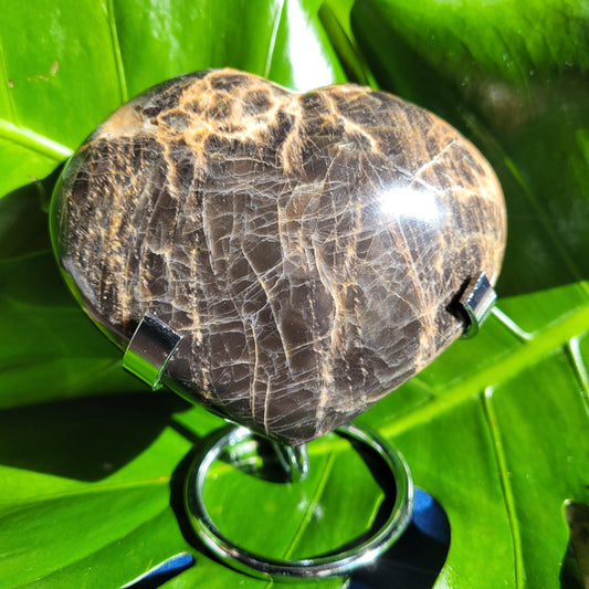 Black Moonstone | Puffy Heart Carving with Stand | Crystal Collector | Home Decor | Birthday Valentines Day Love Gift | Crown Chakra | 372g
