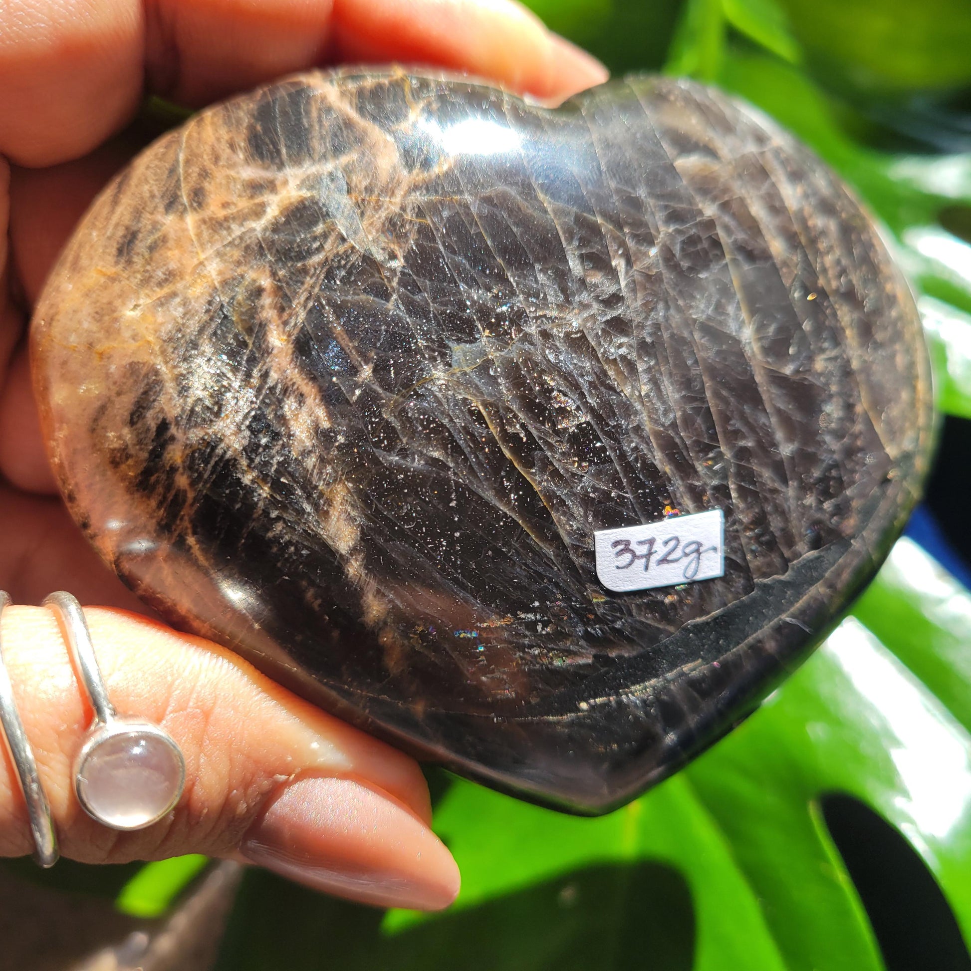 Black Moonstone | Puffy Heart Carving with Stand | Crystal Collector | Home Decor | Birthday Valentines Day Love Gift | Crown Chakra | 372g
