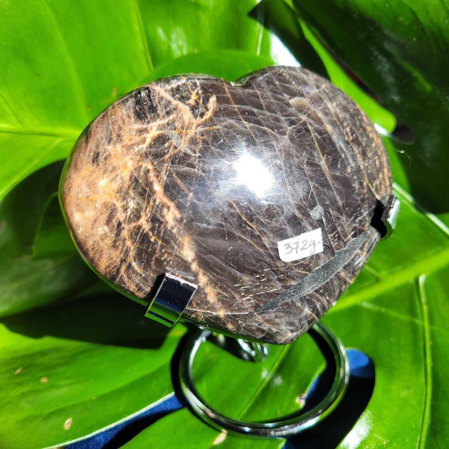 Black Moonstone | Puffy Heart Carving with Stand | Crystal Collector | Home Decor | Birthday Valentines Day Love Gift | Crown Chakra | 372g
