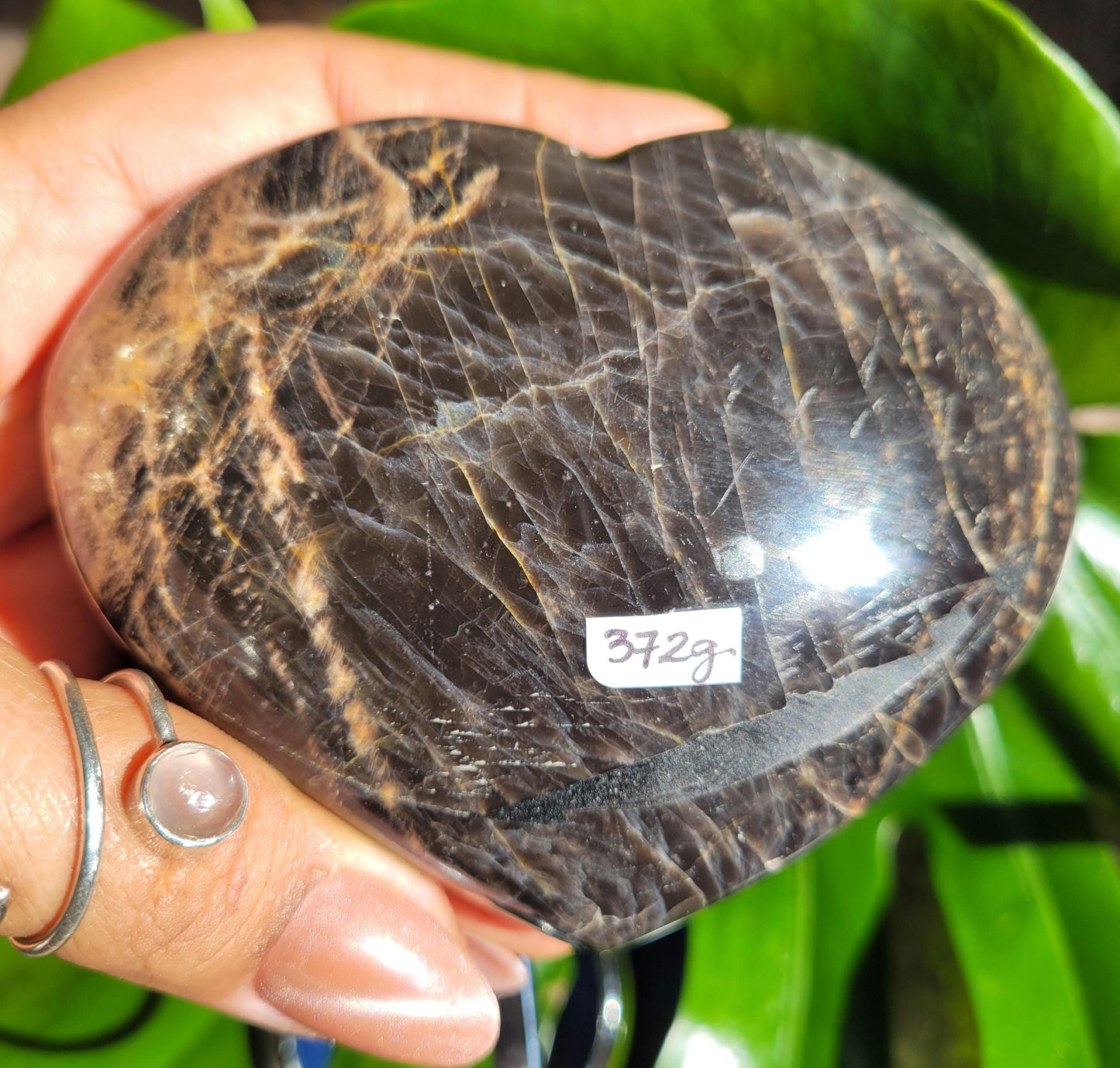 Black Moonstone | Puffy Heart Carving with Stand | Crystal Collector | Home Decor | Birthday Valentines Day Love Gift | Crown Chakra | 372g