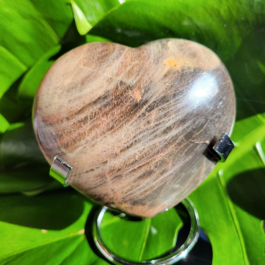 Black Moonstone | Puffy Heart Carving with Stand | Crystal Collector | Home Decor | Birthday Valentines Day Love Gift | Crown Chakra | 348g