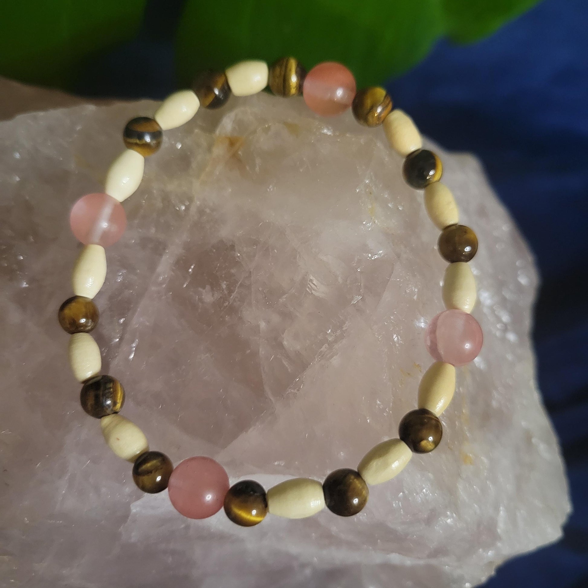 Dainty Bracelet Set with Hello Kitty Bead Charm | Cherry Quartz & Tigers Eye | Handmade Jewelry | Valentines Love Gift | Cute Unique Pastels
