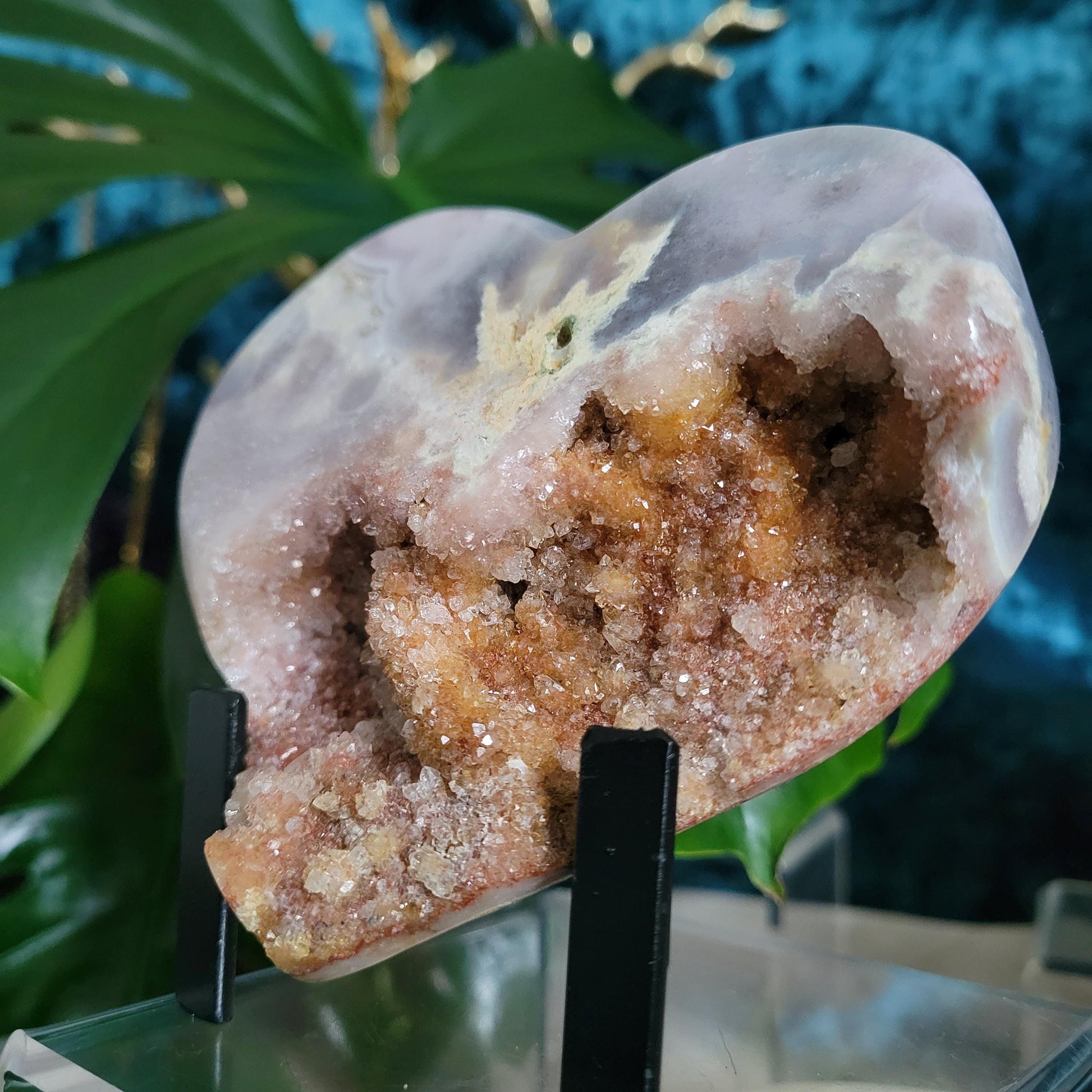 Gorgeous Pink Druzy Amethyst Heart Carving with Metal Stand | Gem & Mineral Collectors | Birthday Love Christmas Gift for you | Pink | 1 lb