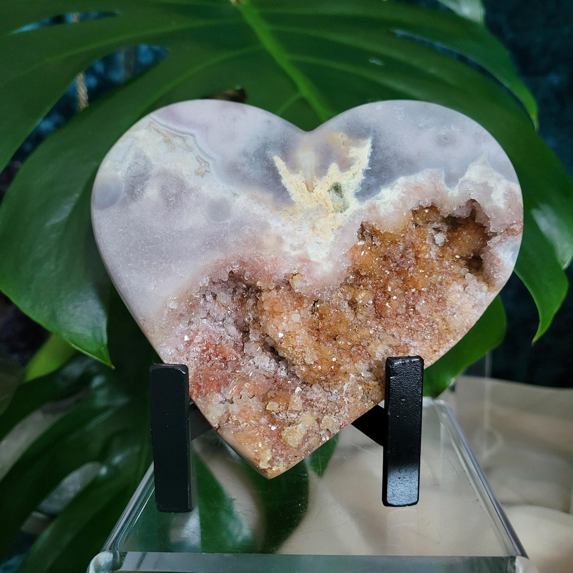 Gorgeous Pink Druzy Amethyst Heart Carving with Metal Stand | Gem & Mineral Collectors | Birthday Love Christmas Gift for you | Pink | 1 lb