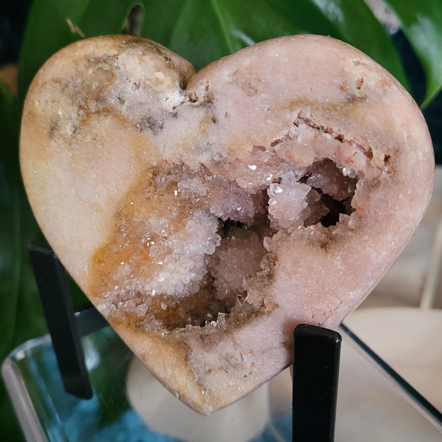 Gorgeous Pink Druzy Amethyst Heart Carving with Metal Stand | Gem & Mineral Collectors | Birthday Love Christmas Gift for you | Pink | 1 lb