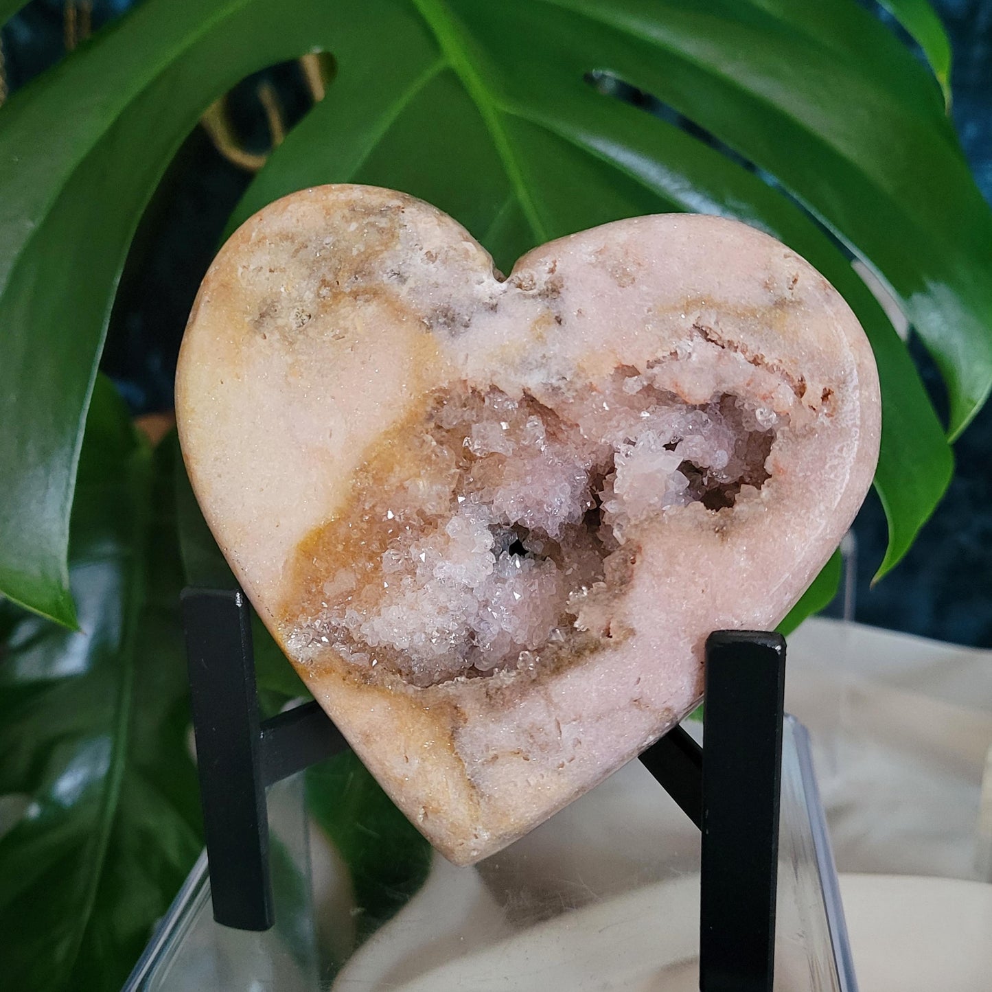 Gorgeous Pink Druzy Amethyst Heart Carving with Metal Stand | Gem & Mineral Collectors | Birthday Love Christmas Gift for you | Pink | 1 lb