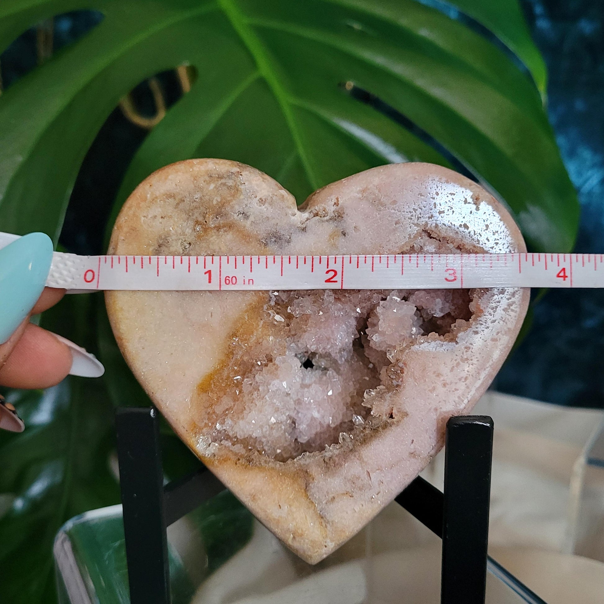 Gorgeous Pink Druzy Amethyst Heart Carving with Metal Stand | Gem & Mineral Collectors | Birthday Love Christmas Gift for you | Pink | 1 lb