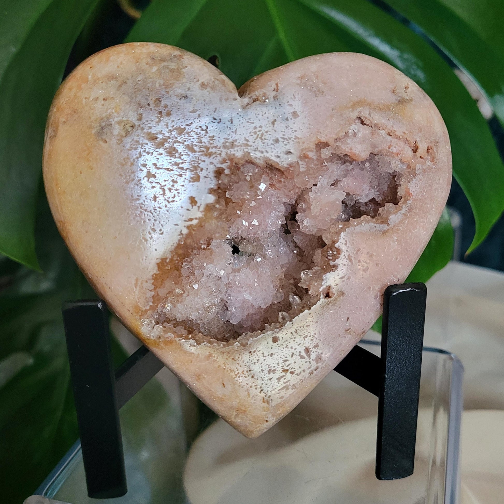 Gorgeous Pink Druzy Amethyst Heart Carving with Metal Stand | Gem & Mineral Collectors | Birthday Love Christmas Gift for you | Pink | 1 lb