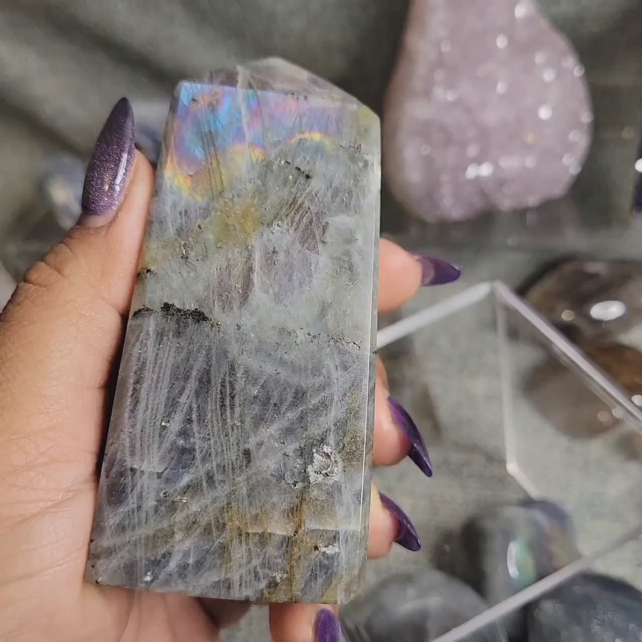 Gorgeous Purple & Pink Flash Labradorite Tower from Madagascar | Meditation Tool | Third Eye Chakra | Rainbow Flash | Crystal Collector Gift