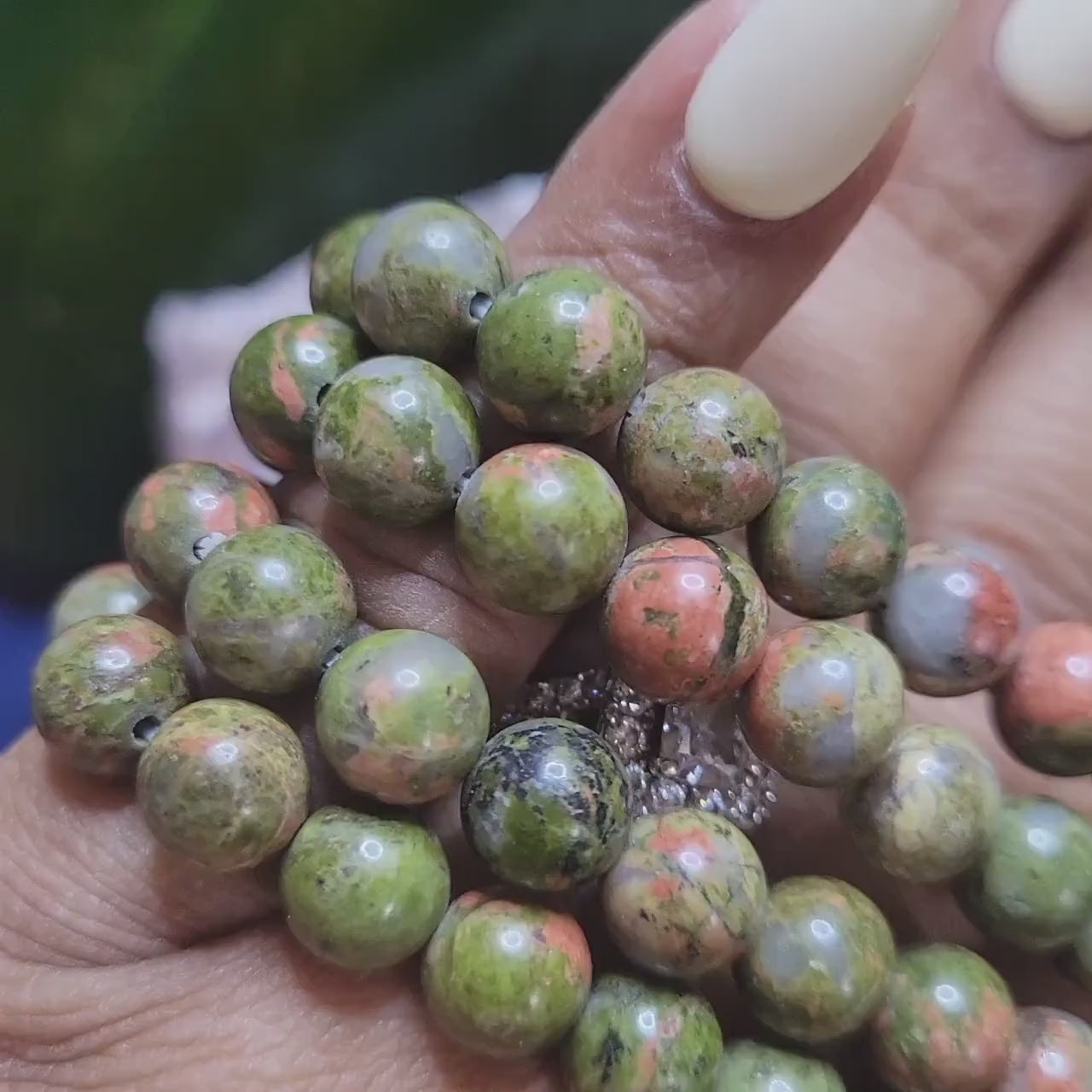 High Quality 8mm Crystal Beaded Unakite Bracelet - Green Epidote - Pink Feldspar - Quartz - Birthday - Anniversary - Love - Gift