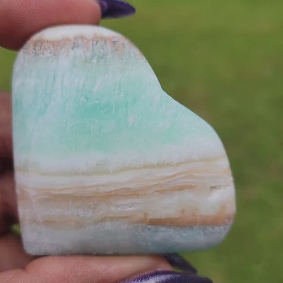 Beautiful Caribbean Calcite Heart Carving | Crystal Collector | Vibrant Beachy Colors with Clam Energy| Birthday or Valentines Day Love Gift