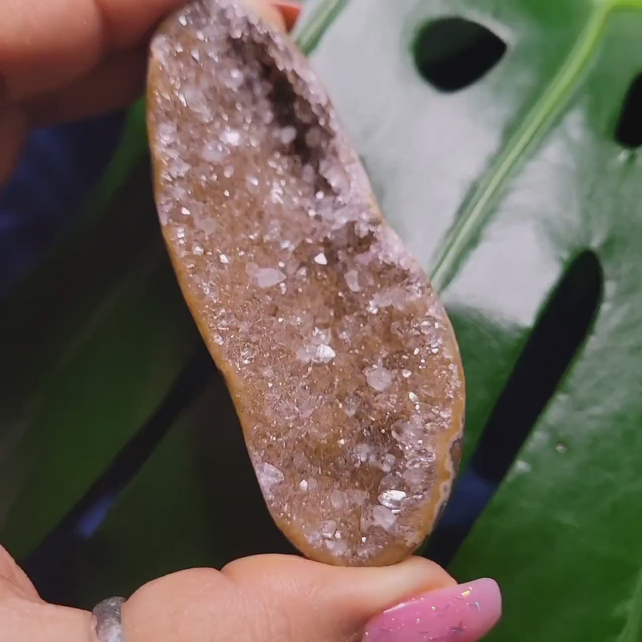 High Quality Galaxy Amethyst Shell with polished back from Uruguay - Home Decor - Crystal Collector - Gift Ideas - Gold - 55g