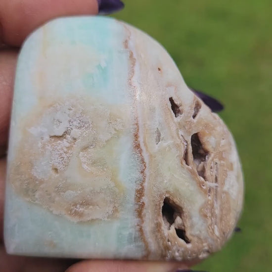Beautiful Caribbean Calcite Heart Carving | Crystal Collector | Vibrant Beachy Colors with Clam Energy |Birthday or Valentines Day Love Gift