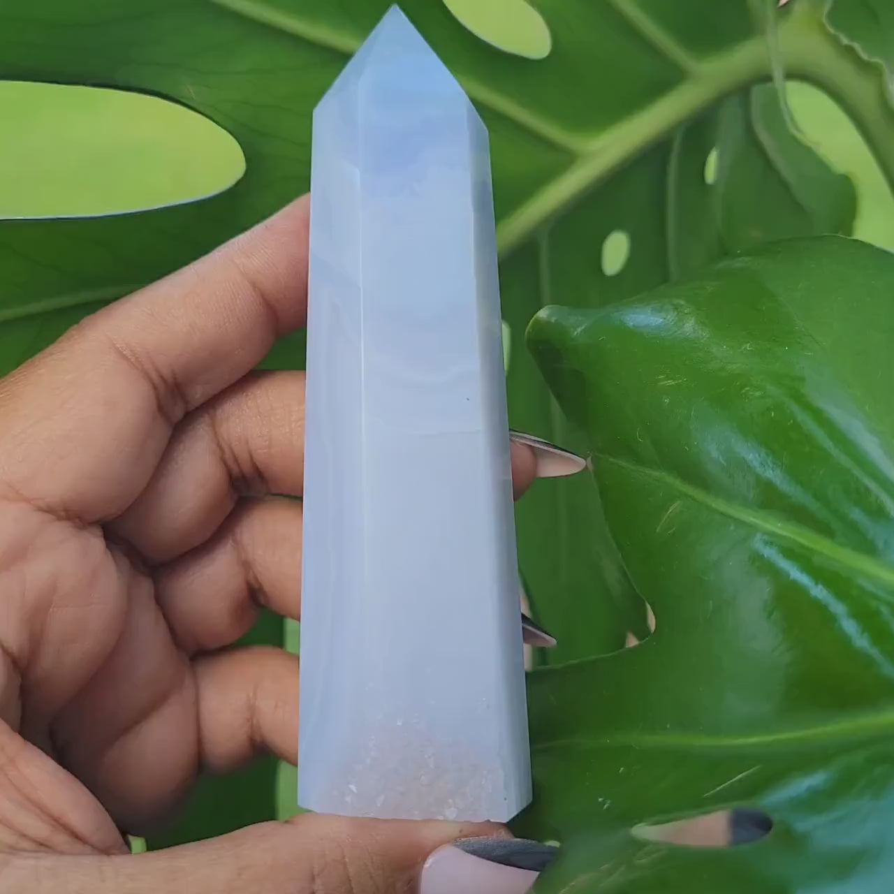 Beautiful Rare Druzy Blue Lace Agate Obelisk / Tower with Banding and Smoky Quartz | Birthday Christmas  Gift Idea | Crystal Collectors