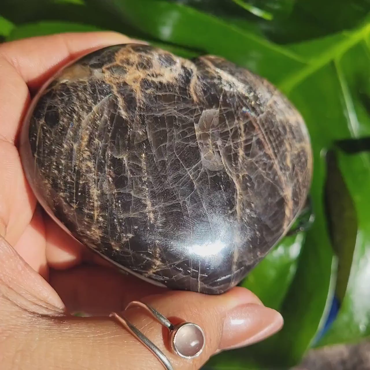 Black  Moonstone | Puffy Heart Carving with Stand | Crystal Collector | Home Decor | Birthday Valentines Day Love Gift | Crown Chakra | 372g