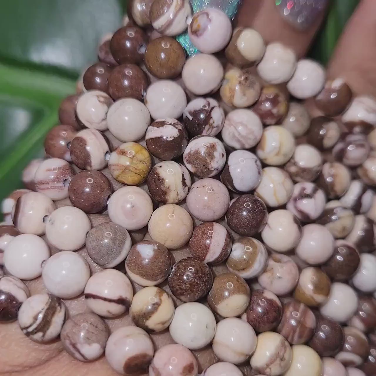 Beautiful 6mm Crystal Beaded Australian Zebra Jasper Bracelet - Taupe - Brown - Beige - Birthday - Anniversary - Love - Gift