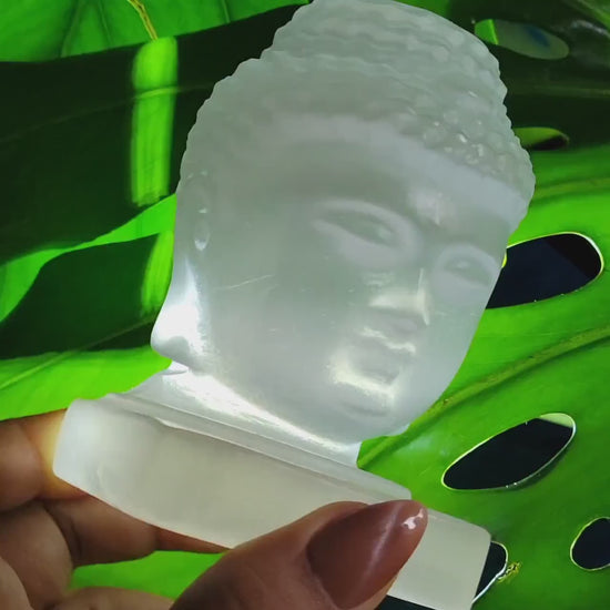 Selenite Buddha Head Crystal Carving|Space and Crystal Cleanser|Crystal Collector|Home Decor|Meditation|Gift ideas|Calming and Purifying