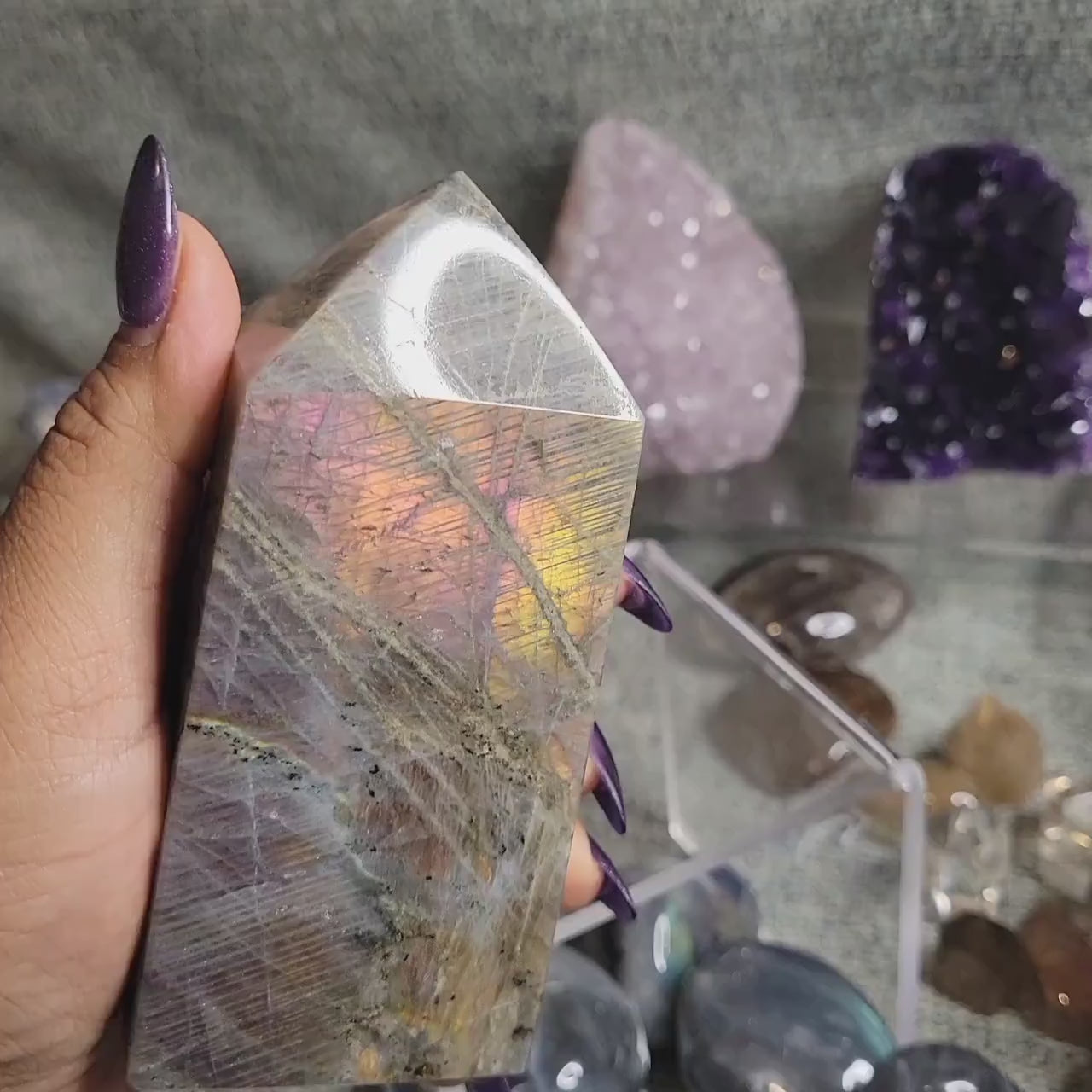 Gorgeous Purple & Pink Flash Labradorite Tower from Madagascar | Meditation Tool | Third Eye Chakra | Rainbow Flash | Crystal Collector Gift