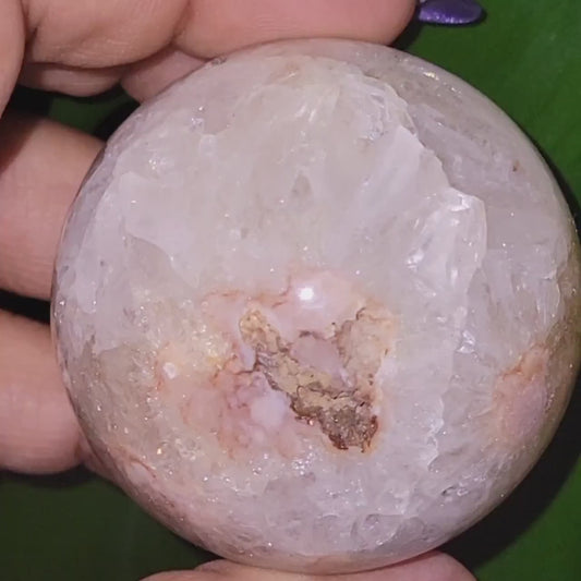 51mm Druze Quartz with Flower Agate Sphere - Golden Healer - Crystal Collector - Home Decor - Birthday - Anniversary - Love - Gift
