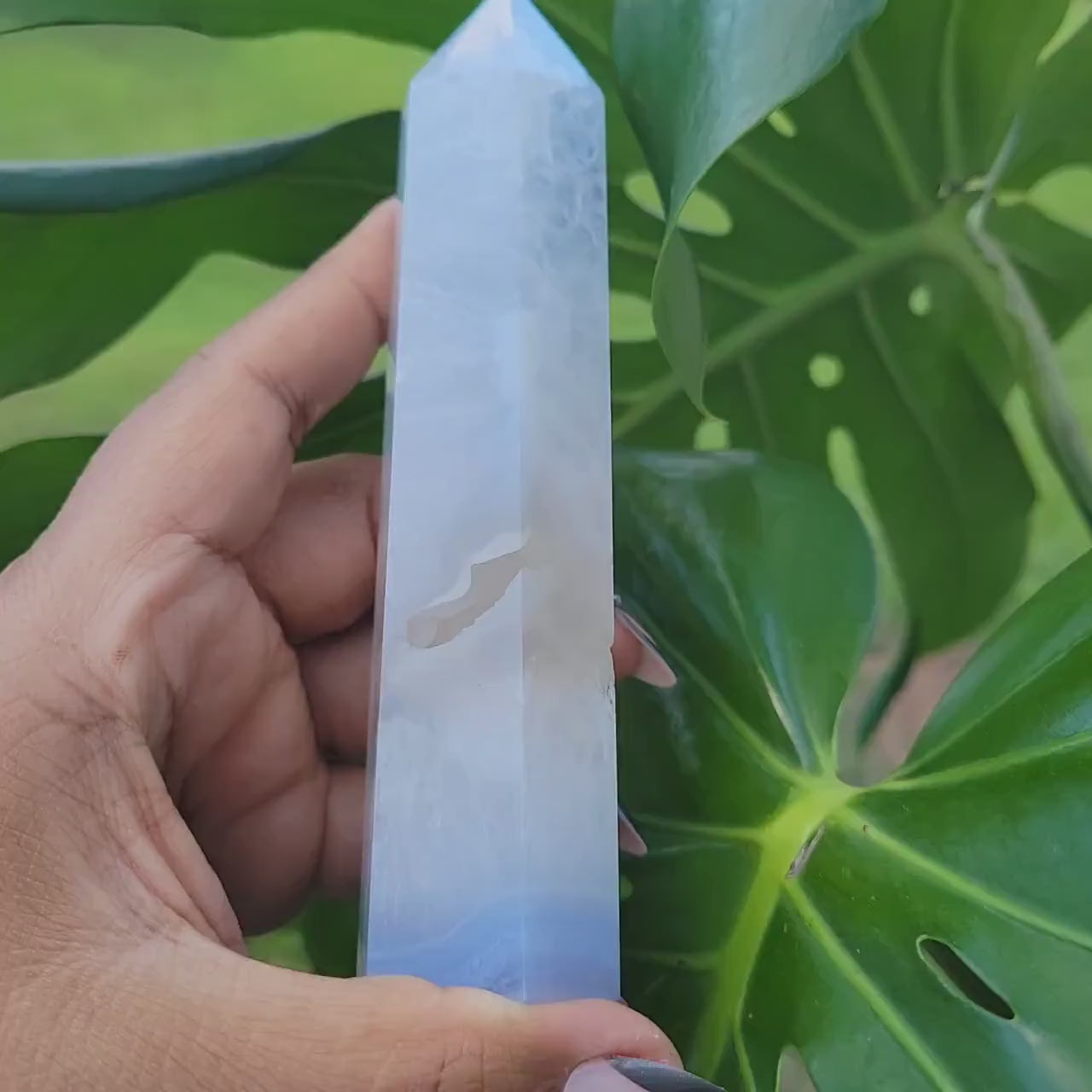 Beautiful Rare Druzy Blue Lace Agate Obelisk / Tower with Banding and Smoky Quartz | Birthday Christmas  Gift Idea | Crystal Collectors