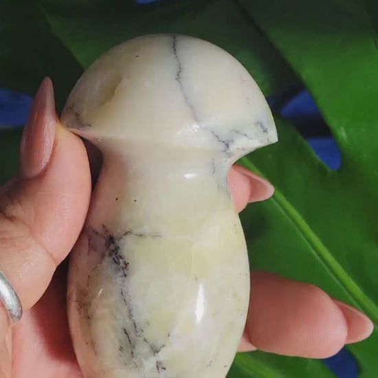 Green Dendritic Opal Carved Mushroom | Magical Mushies | Fairy Garden | Crystal Collector | Birthday Christmas Gift Ideas