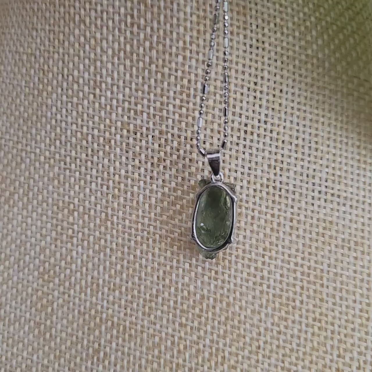 Authentic Moldavite Crystal Pendant with 18" Chain | Sterling Silver S925|Birthday Valentines Day Love You Gift |Green & Silver| All Chakras