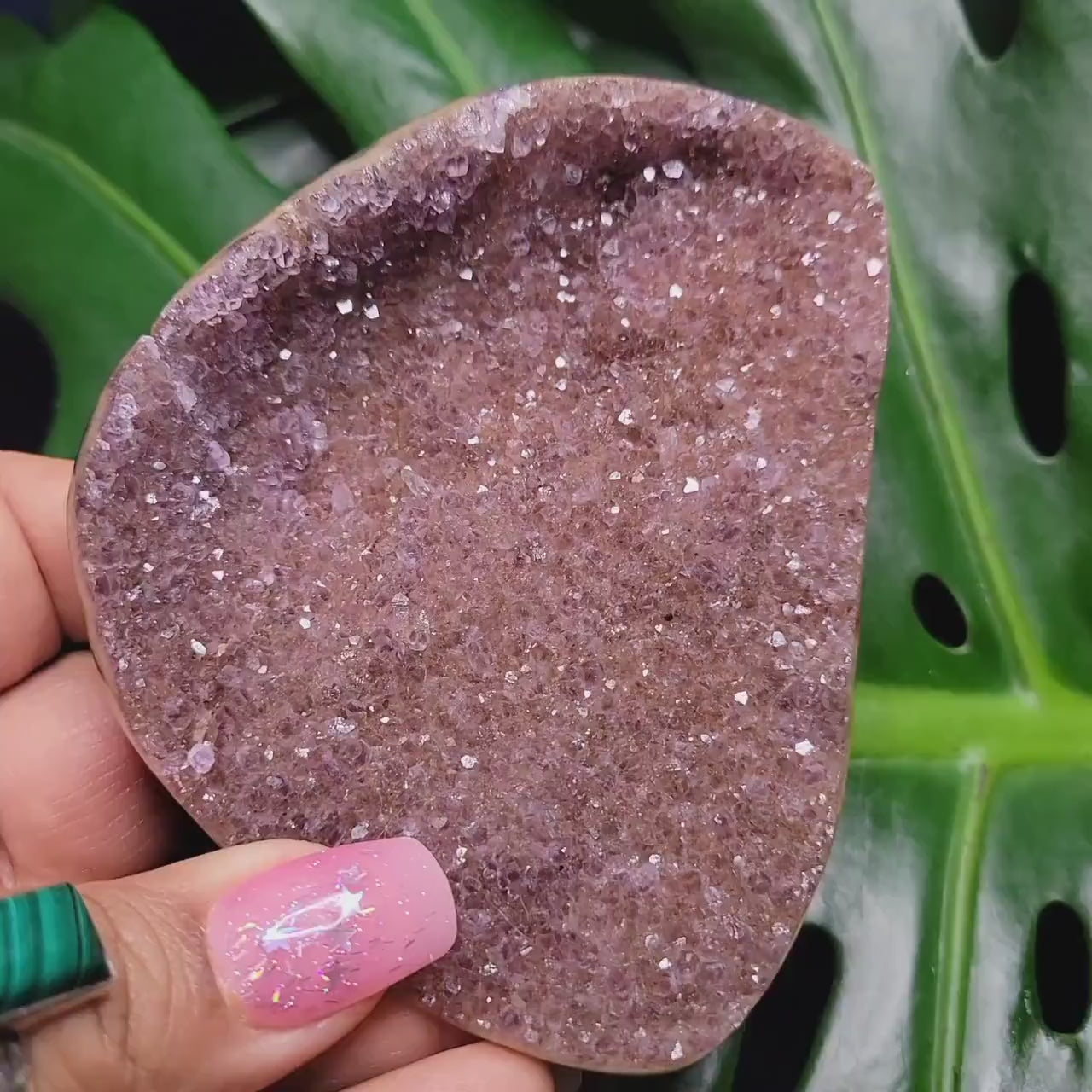 High Quality Galaxy Amethyst Shell with polished back from Uruguay - Home Decor-Crystal Collector-Gift Ideas - Red, Gold and Purple - 122g