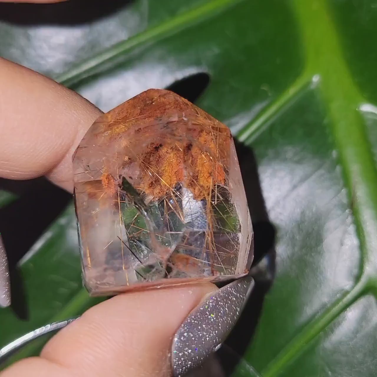 AAA Grade Stunning Clear Quartz from Brazil-Lodolite, Red & Gold Rutilated Amphibole Crystal Rare Collectors Piece-Home Decor-Gift-34 grams