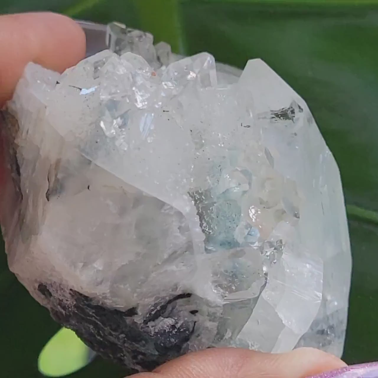 Gorgeous HQ Diamond Apophyllite with Peach Stilbite on Blue Chalcedony - India - Crystal Specimen - Crystal Collector - Home Decor - Gift