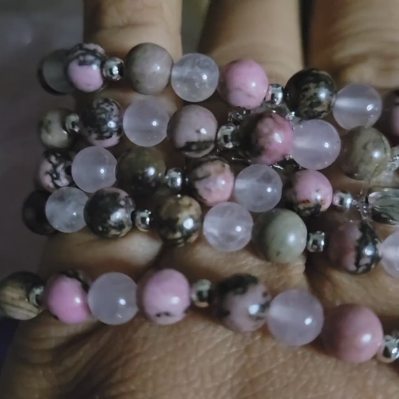 Dainty Rhodonite & Rose Quartz Handmade Unique Bracelet | Gifts for her | Jewelry Accessories | Pink Black Silver | Valentines Love Gift