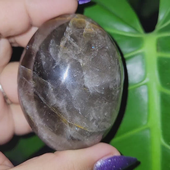 XL Exquisite High Quality Smoky Quartz gallet / palm stone crystal with Golden Healer