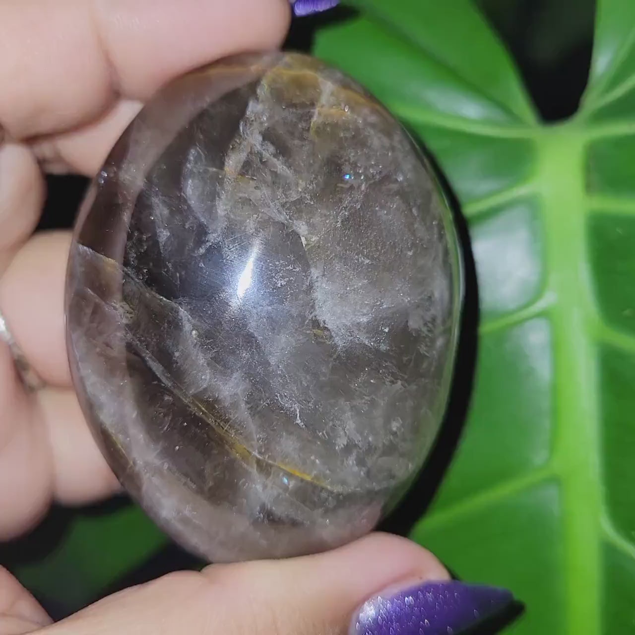 XL Exquisite High Quality Smoky Quartz gallet / palm stone crystal with Golden Healer