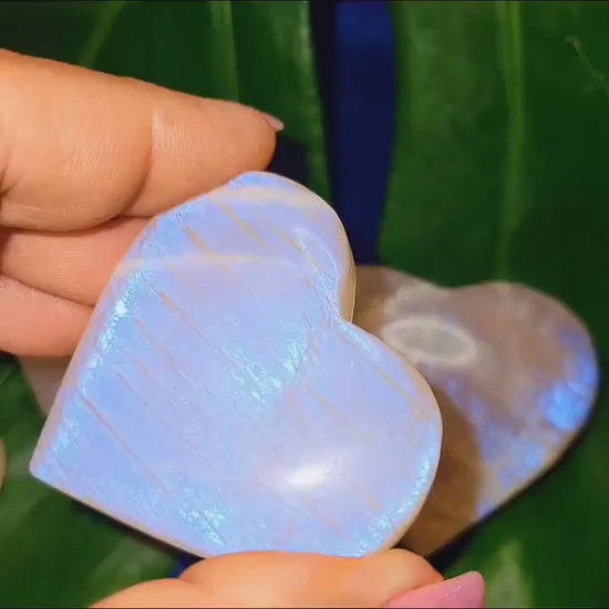 Moonstone Hearts with great Blue Flash | Your Pick | Meditation Pocket Size Crystals | Home Decor | Birthday or Valentines Day Love Gift