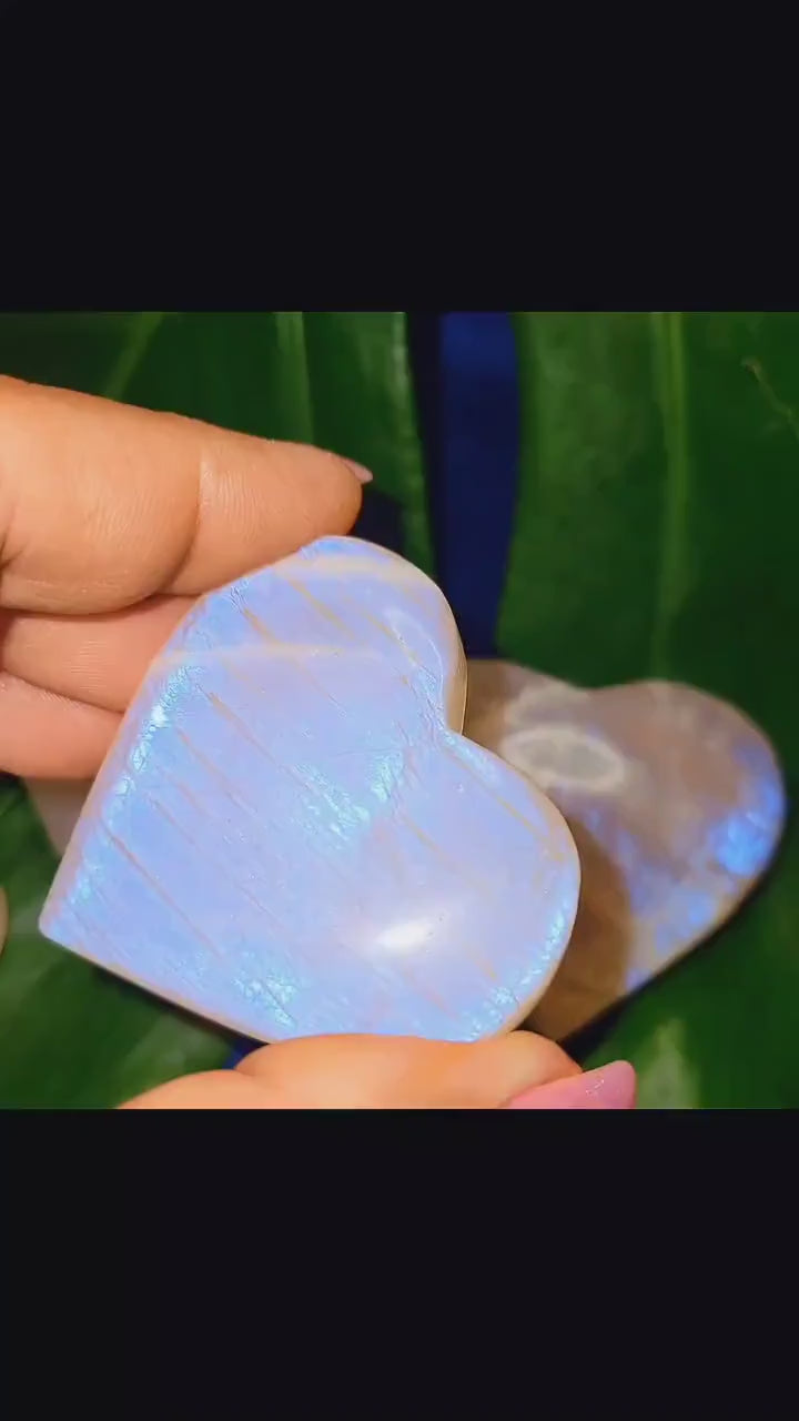 Moonstone Hearts with great Blue Flash | Your Pick | Meditation Pocket Size Crystals | Home Decor | Birthday or Valentines Day Love Gift